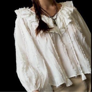 Women’s Off-White Fringe Trim Tassel Top NWT